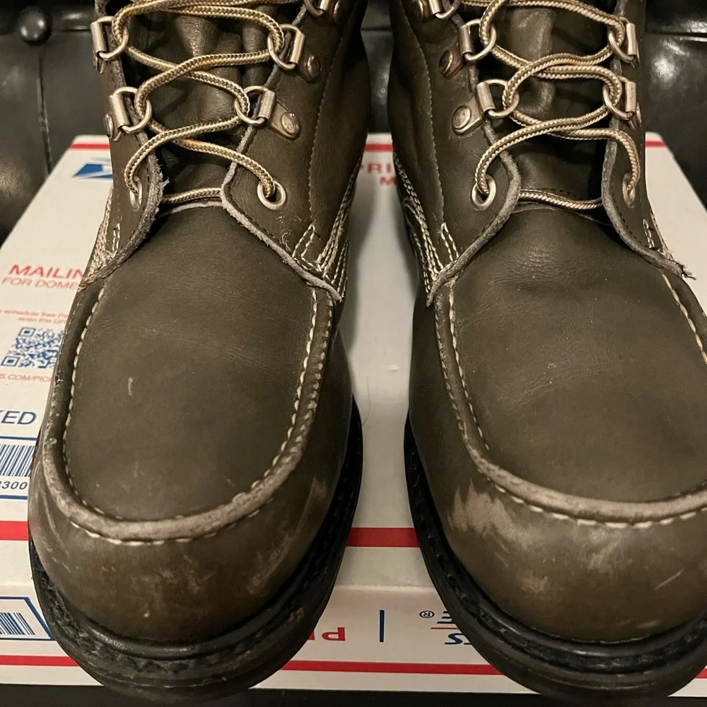 Sears Vintage 60s/70s Green‎ Leather Moc Toe Boots Size 9D